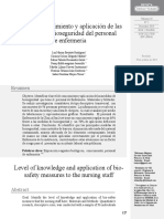 Nivel de conocimiento y aplicación de las medidas de bioseguridad del personal de enfermeria