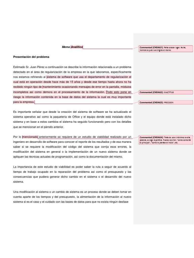 Memo Analítico Lazaro PDF Software Información