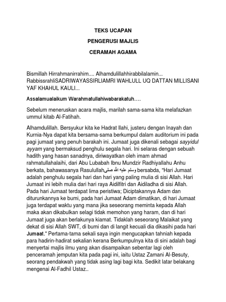 Teks Pengacara Majlis Ceramah Agama