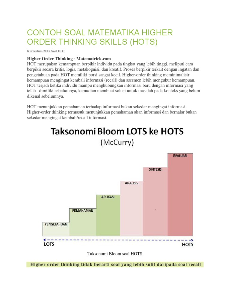 Contoh Soal Matematika Higher Order Thinking Skills Docx
