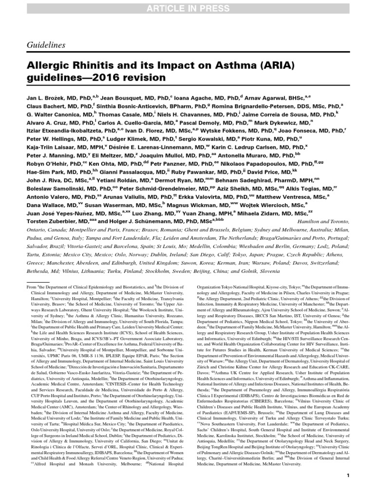 ARIA Guidelines for Allergic Rhinitis 2024 | PDF | Evidence Based ...
