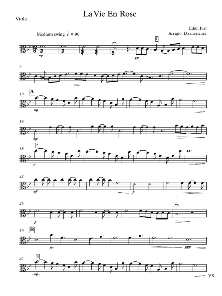 La Vie En Rose Viola Pdf Chansons Francaises Divertissement General