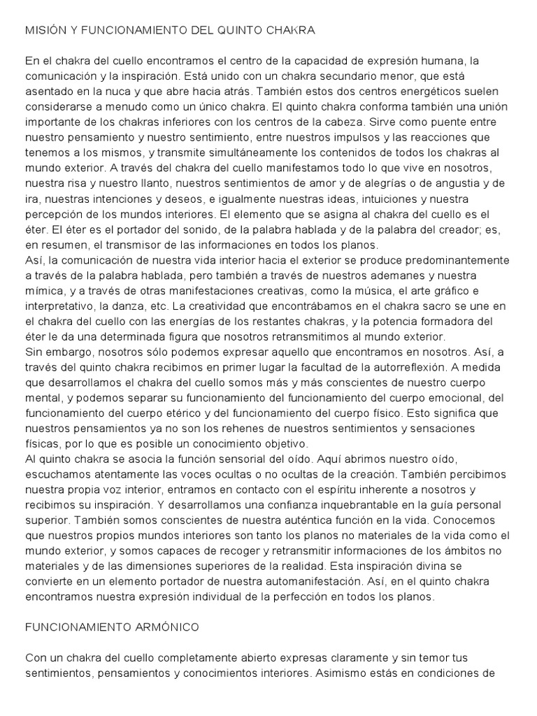 Misión y Funcionamiento Del Quinto Chakra PDF Formas musicales Vida