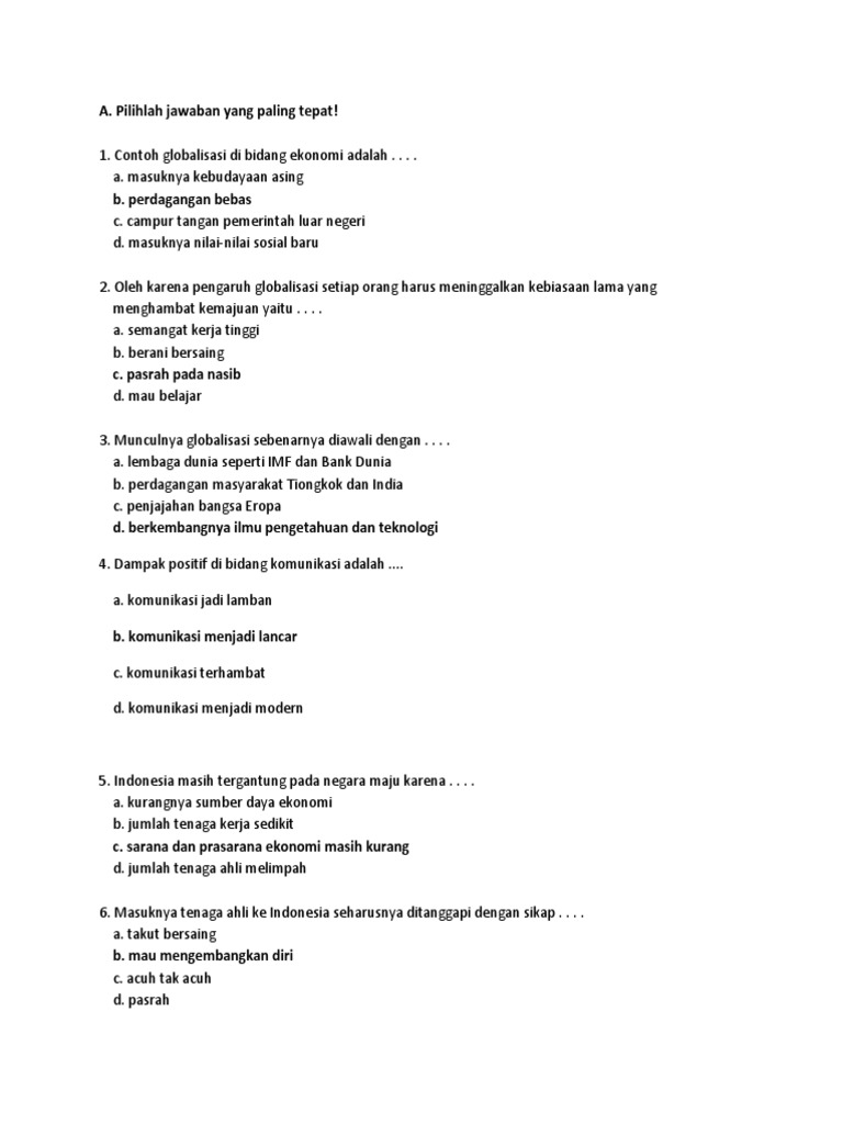 Soal Kelas 3 Globalisasi