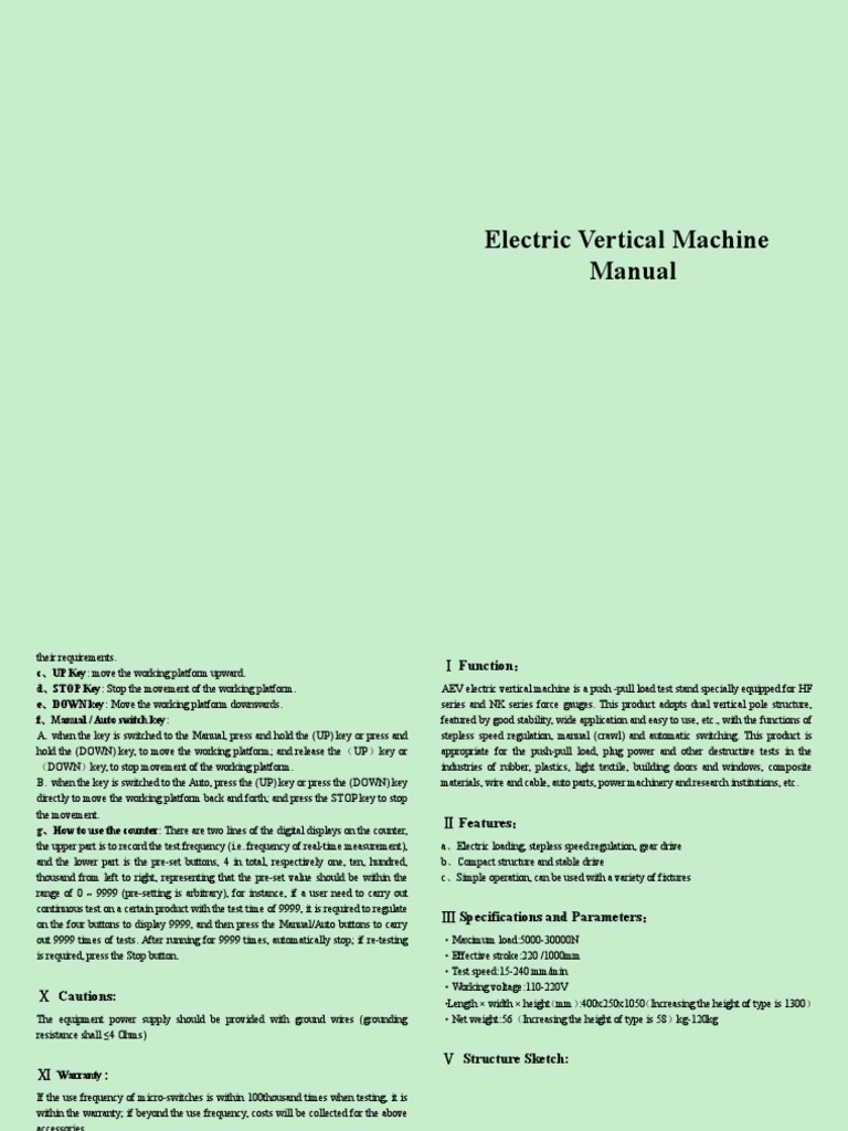 Vertical Machine User Guide | PDF | Screw | Switch