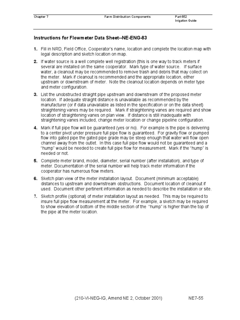 Flowmeter Installation Data Sheet | PDF | Flow Measurement | Pipe ...