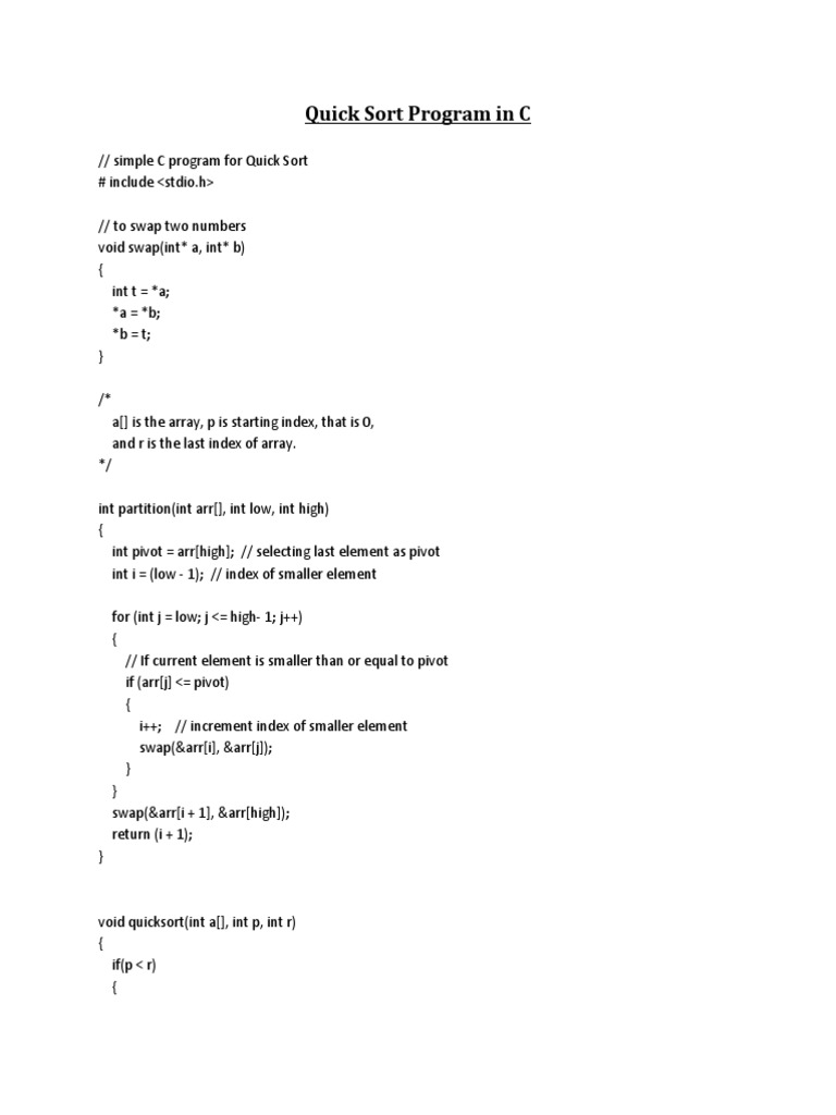 Quick Sort Program in C