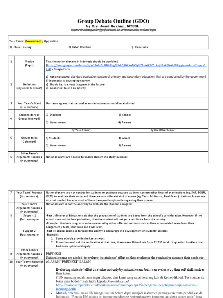 9) Group Debate Outline - Argument & Counterargument (Jan. 28, 2019 ...