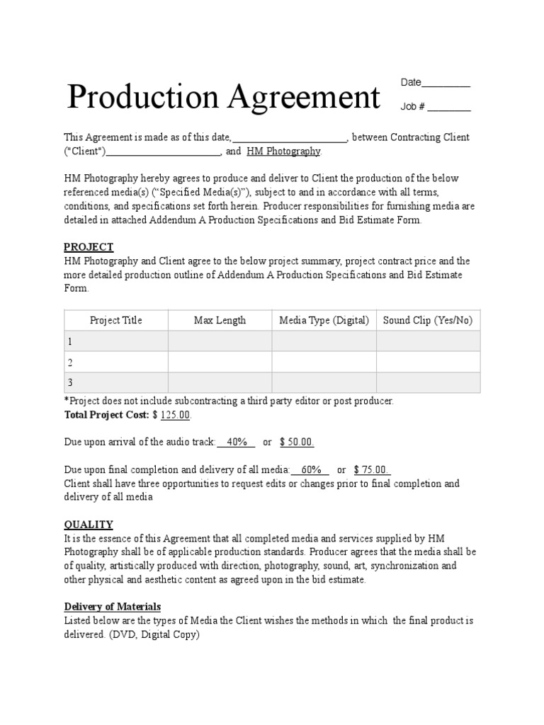 Music Video Contract PDF Indemnity Government Information