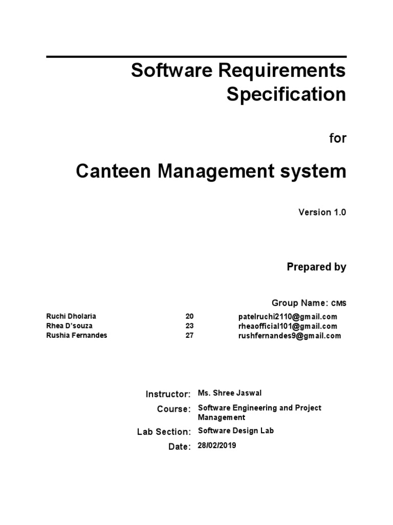 Srs For Canteen Management Specification Technical Standard Menu