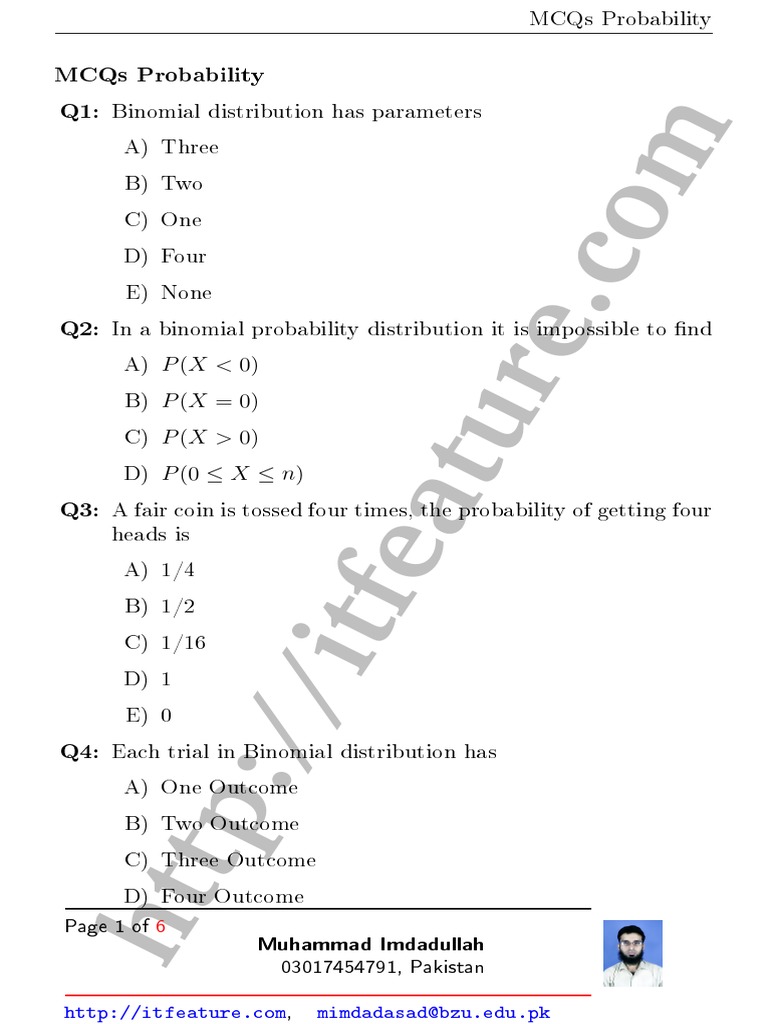 Mcqs Prob 2 Measure Theory Probability Distribution