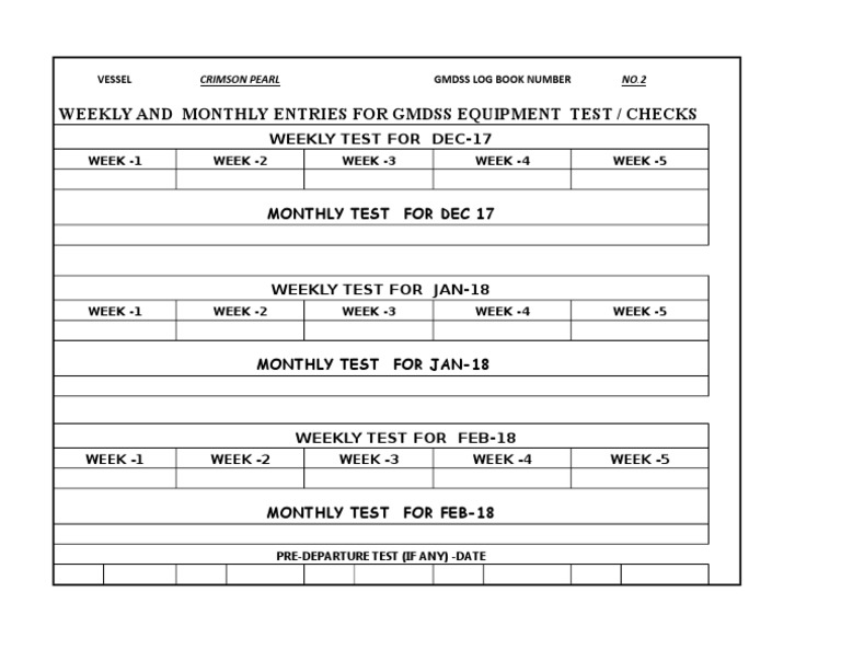 Weekly and Monthly Entries For Gmdss Equipment Test / Checks PDF