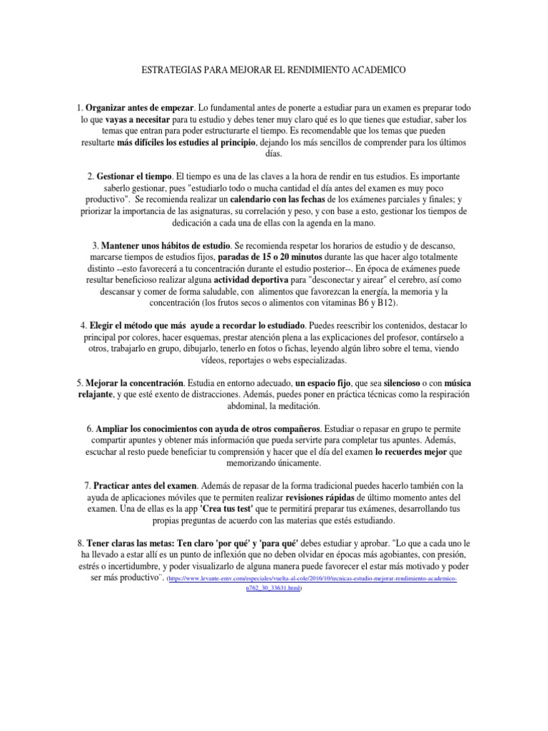 Estrategias para Mejorar El Rendimiento Academico | PDF | Fotosíntesis ...