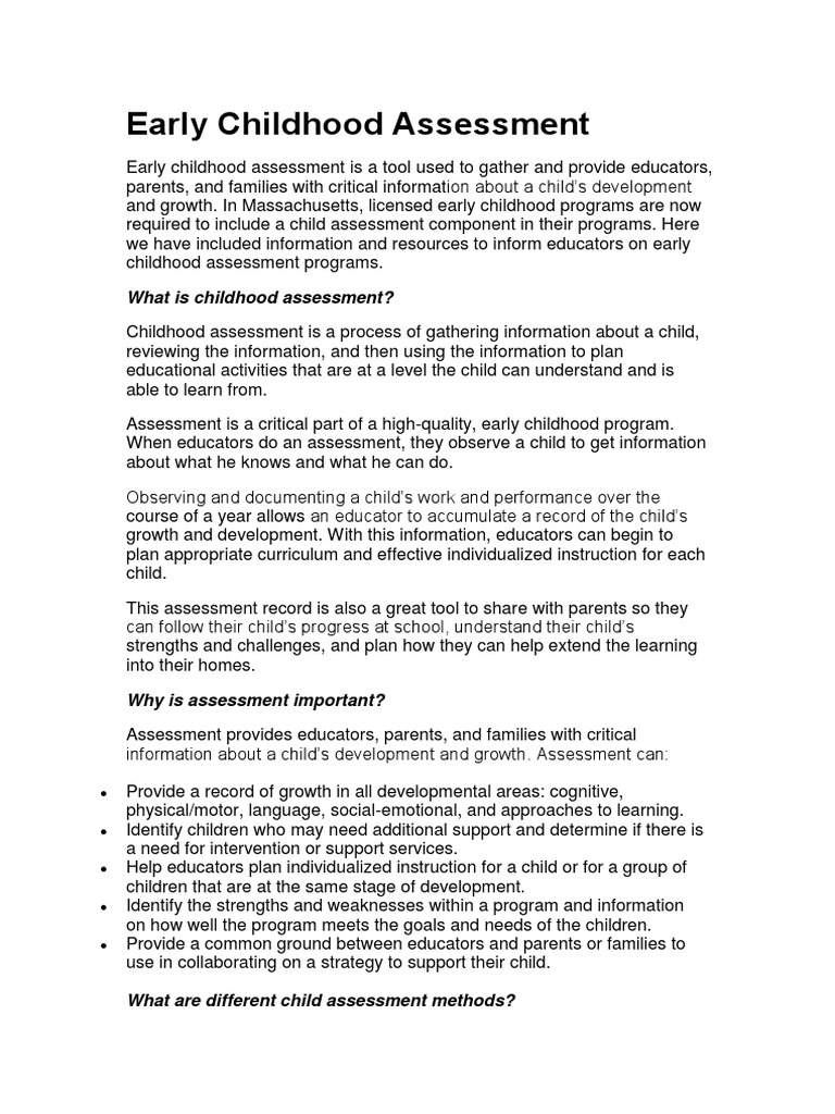 IMPORTANCE OF ASSESSMENT IN EARLY CHILDHOOD EDUCATION PDF intelligence overview