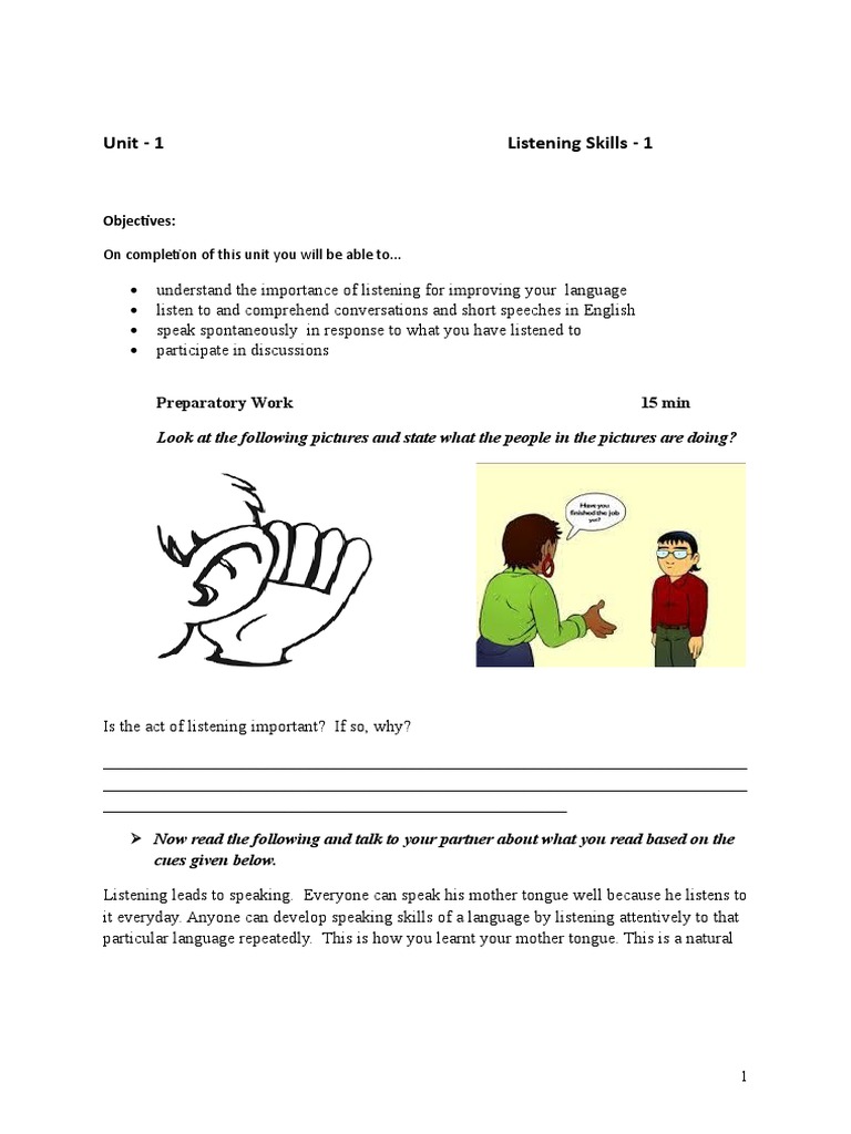 Unit - 1 Listening Skills - 1 | PDF | Physical Fitness | Determinants ...