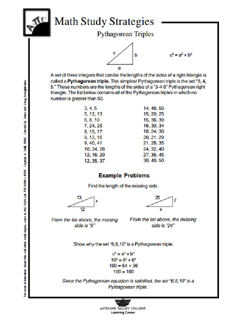 Pythagorean Triples Pdf