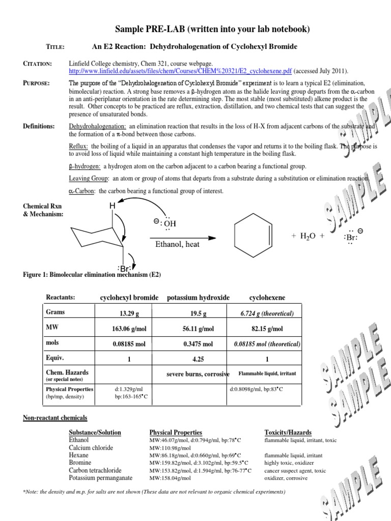 Sample PRE-LAB (Written Into Your Lab Notebook) : An E2 Reaction ...