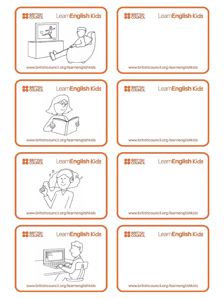 Flashcards Free Time Activities BW PDF