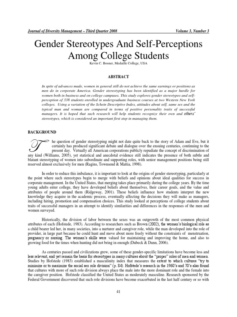 Gender Stereotypes in College Students | PDF | Student's T Test ...