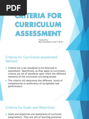 Criteria for Curriculum Assessment