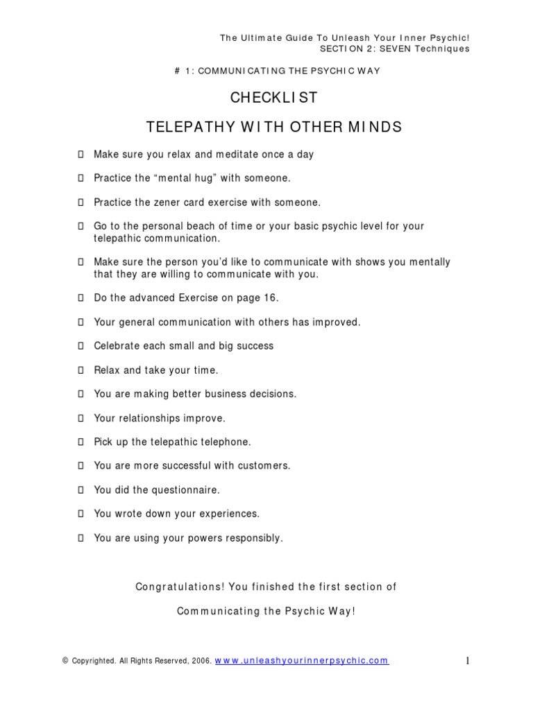 SECTION 2 - Commmunicating Checklist PDF | PDF | Telepathy ...