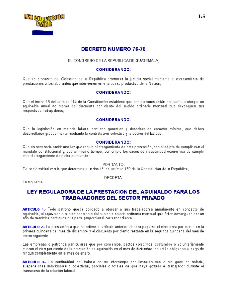 Ley del Aguinaldo en Guatemala | PDF | Derecho laboral | Constitución
