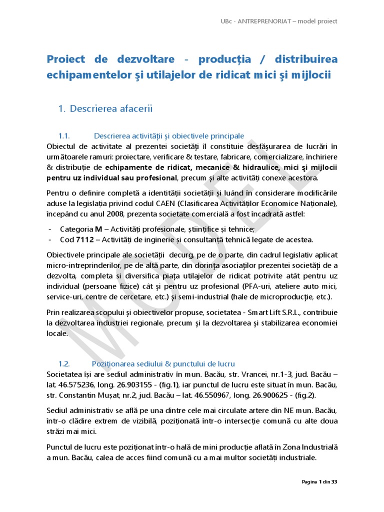 Antreprenoriat - Proiect - Model | PDF