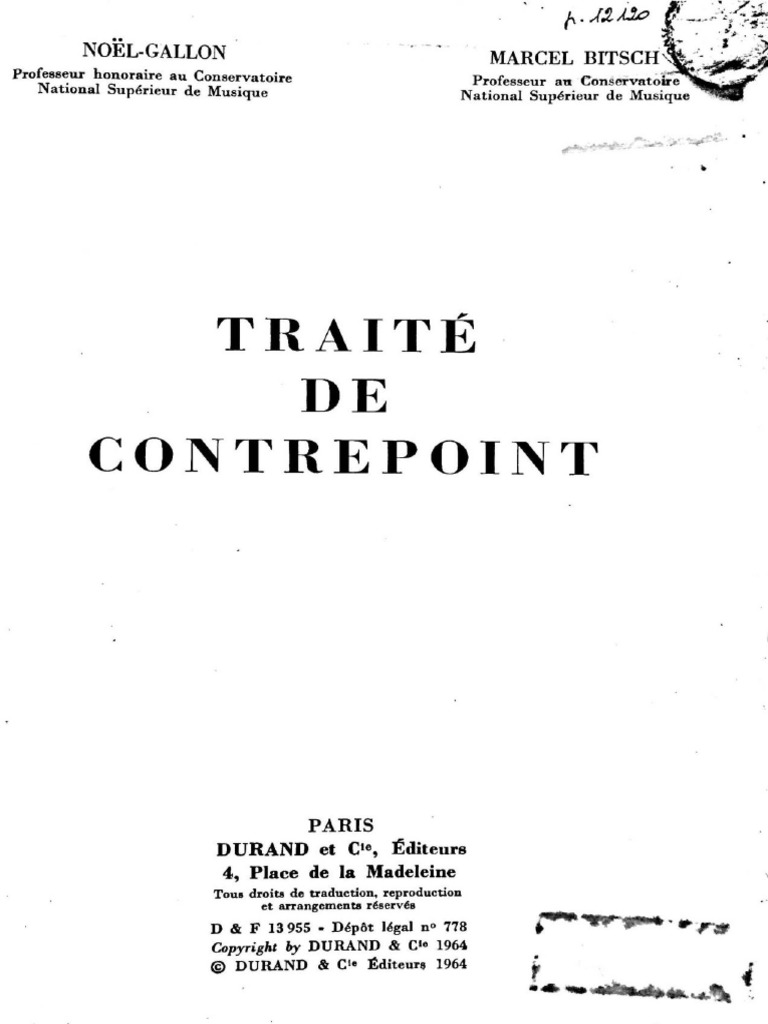 Traité de Contrepoint - Noël Gallon, Marcel Bitsch PDF | PDF