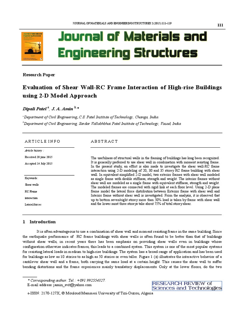 Shear Wall-Frame Interaction PDF | PDF | Structural Engineering ...