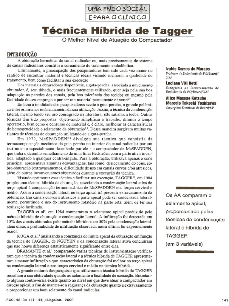 Técnica Híbrida de Tagger em Endodontia | PDF | Natureza | Ensino de ...