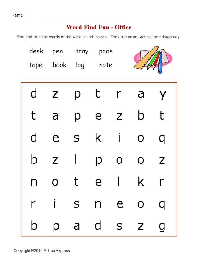 Desk Pen Tray Pads Tape Book Log Note: Word Find Fun - Office | PDF ...