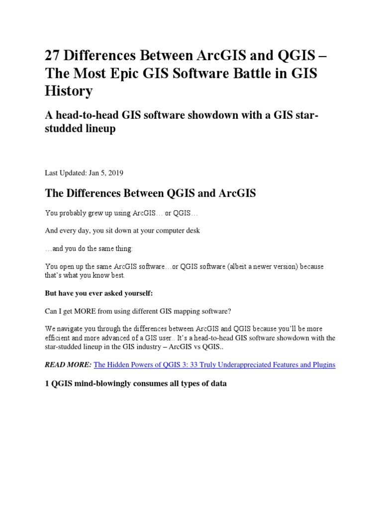 27 Differences Between ArcGIS and QGIS PDF Arc Gis Esri