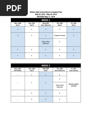 WHS Block Schedule Pilot 5.20-5.30.19