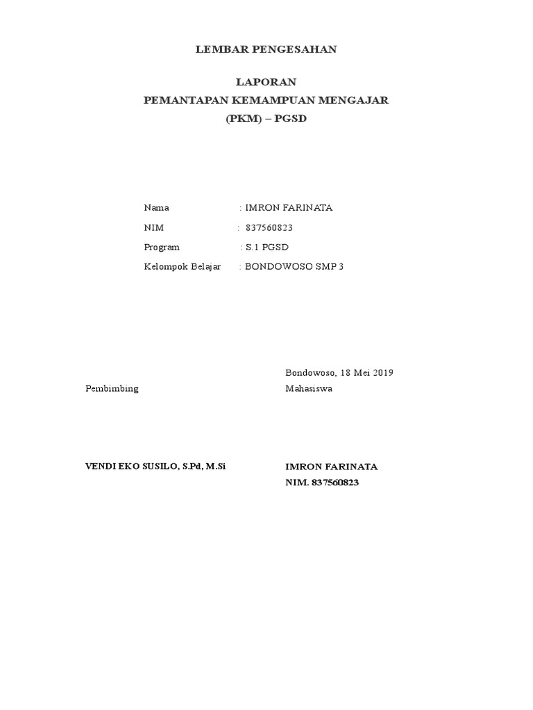 Lembar Pengesahan Laporan PKM PGSD | PDF