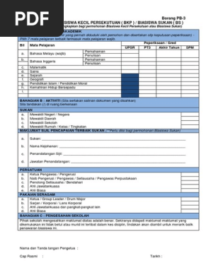 Borang Pb 3 Permohonan Biasiswa Kecil Persekutuan Bkp Biasiswa Sukan Bs Pdf