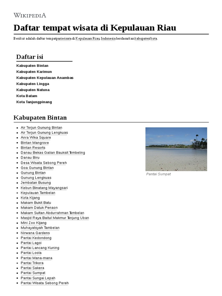 Daftar Tempat Wisata Di Kepulauan Riau