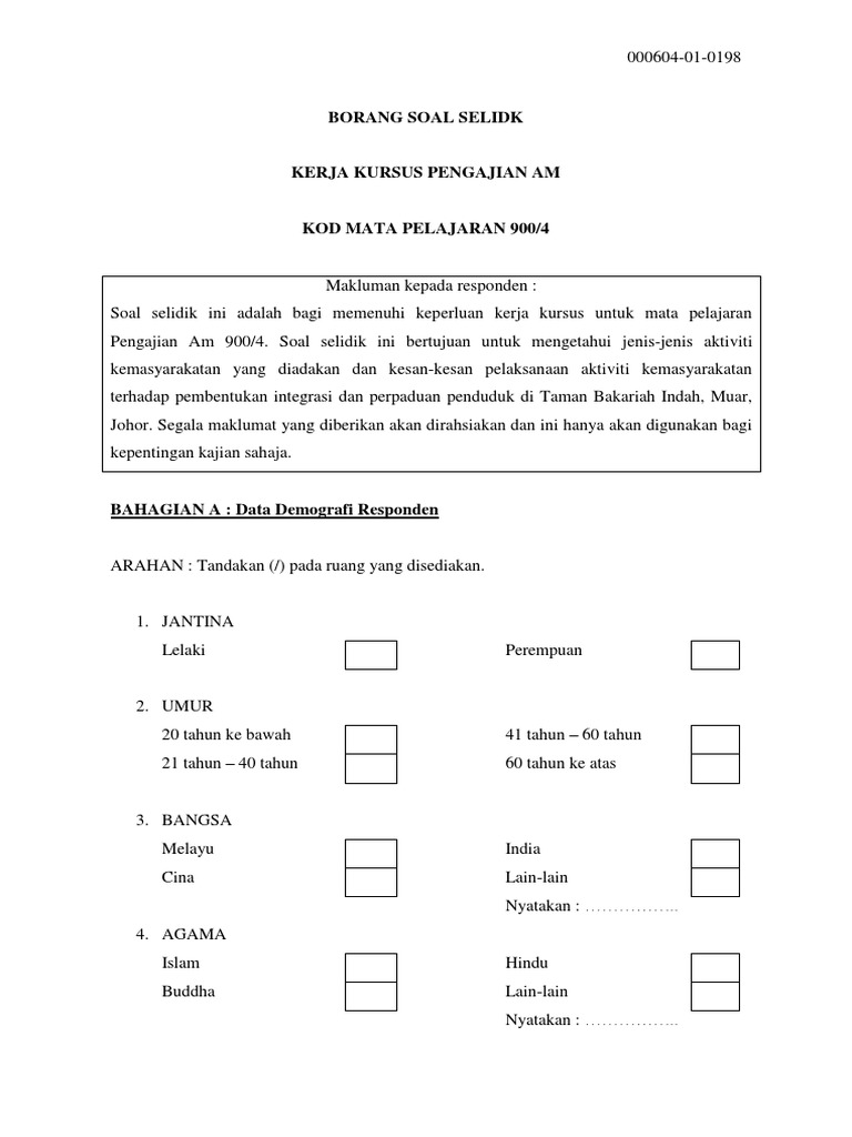Borang Soal Selidik Pdf