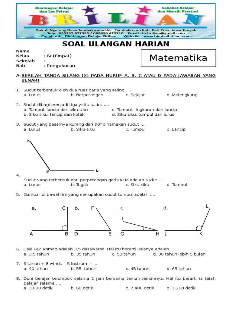 Soal Sudut dan Pengukuran Kelas 4 SD | PDF | Griya & Taman | Seni