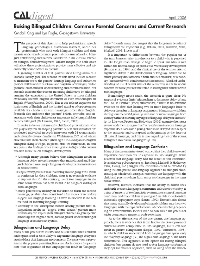 Bilingual Childrearing Insights | PDF | Multilingualism | Language ...