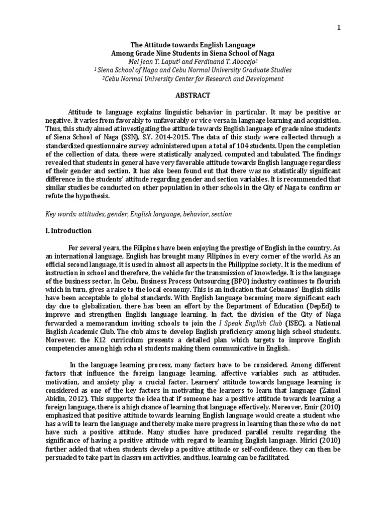 Attitudes Towards English in Grade Nine | PDF | Behaviorism | Attitude ...