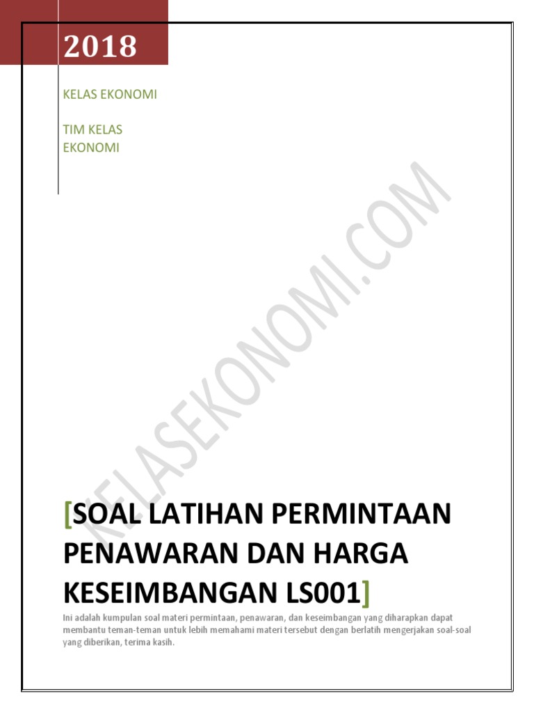 Soal Latihan Permintaan Penawaran Dan Harga Keseimbangan Ls001