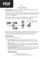 Unit - 1 Fundamentals of Internet Computer Network: A Network Is A Collection of Independent Computers That Communicate