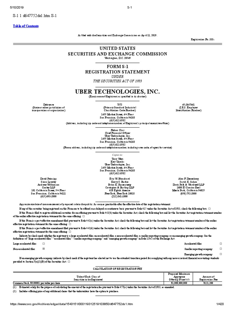 S-1 Uber PDF | PDF | Earnings Before Interest | Net Income