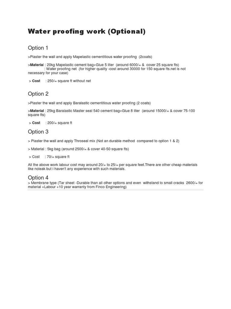 Water Proofing Work | PDF | Home & Garden | Science & Mathematics