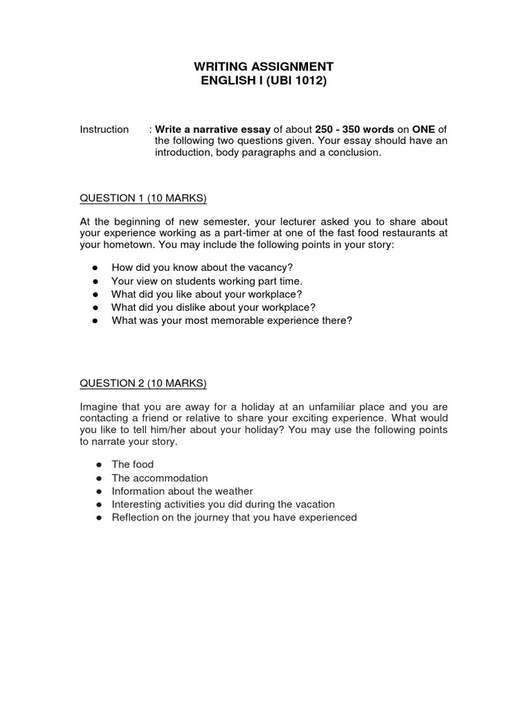 Narrative Essay Writing Assignment | PDF