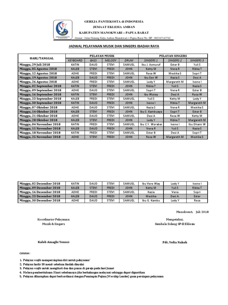 Jadwal Musik Dan Singer Juli-Desember | PDF