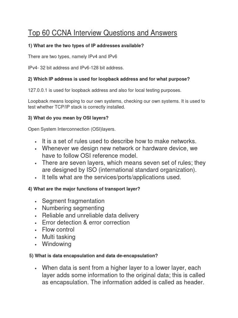 Top 60 CCNA Interview Q&A Guide | PDF | Network Switch | I Pv6