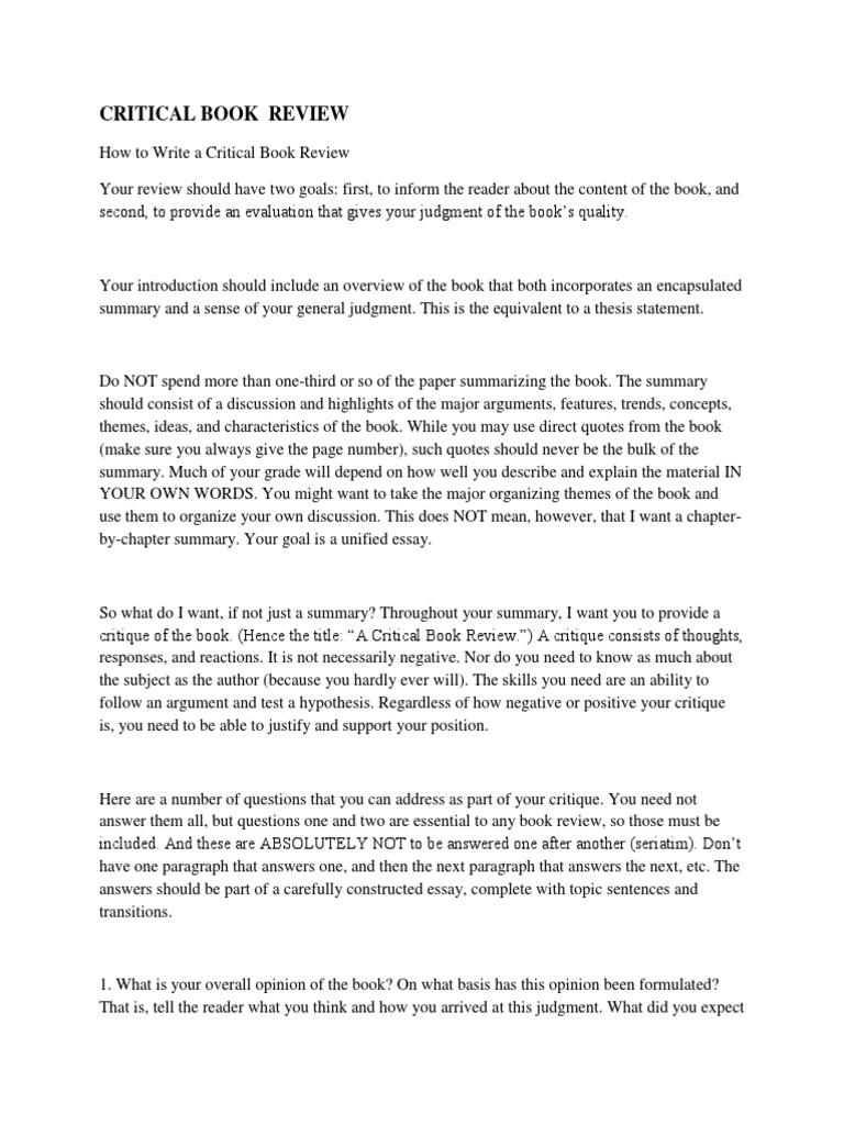 Critical Book Review 6  PDF  Argument  Question