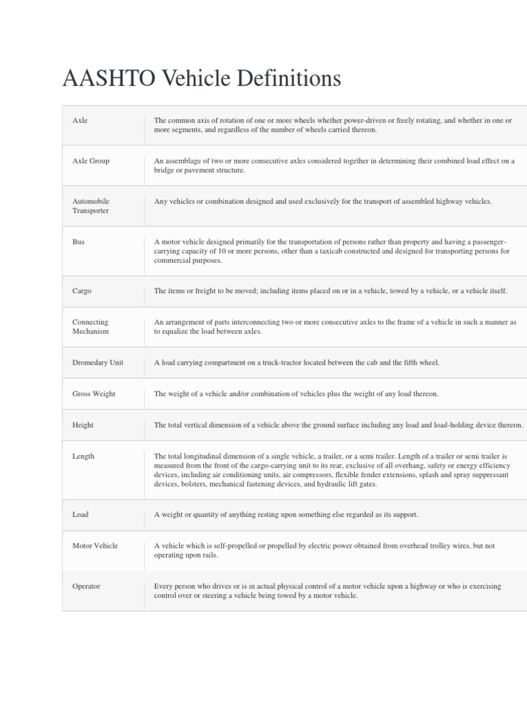 AASHTO Vehicle Definitions PDF Young's Modulus Semi Trailer Truck