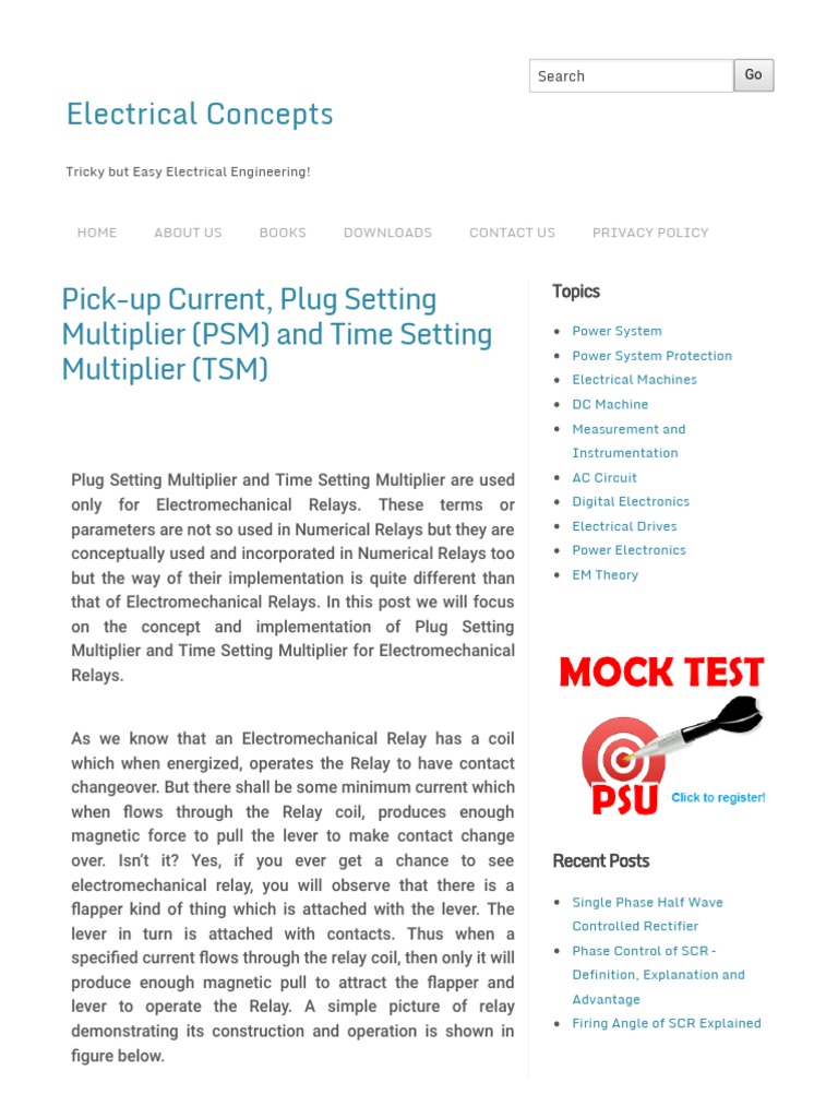 PickUp Current, Plug Setting Multiplier (PSM) and Time Setting